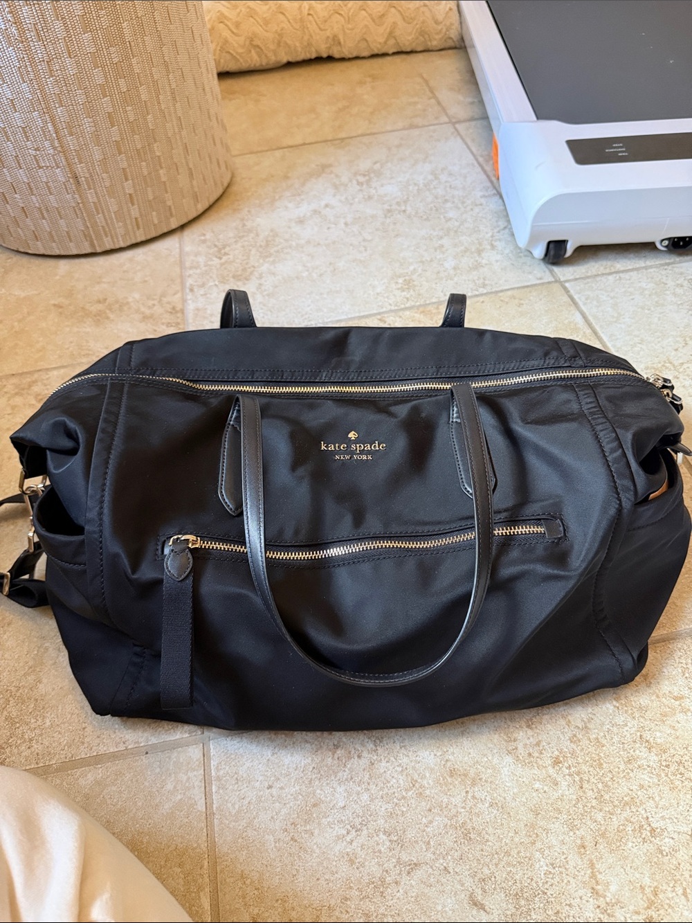 kate spade Black Nylon Travel Duffel with Gold Hardware